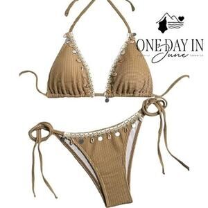 Aleumdr Adjustable Triangle Tie Side Bikini Swimsuit Size M